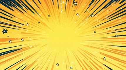 Obraz premium Abstract yellow sunburst background with stars and lines.