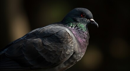 Fototapeta premium Closeup Rock Dove Portrait Soft Light. AI Generated