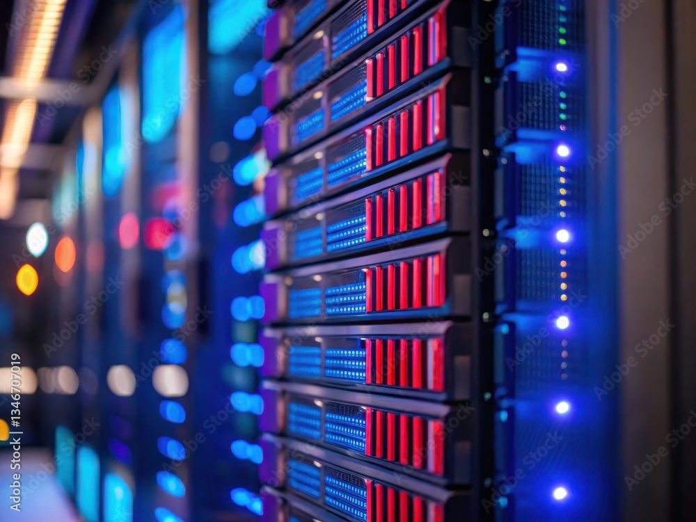 Poster economic risk driven by market volatility and exchange rates concept. high-tech server racks illumin