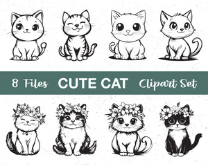 cute cat Clipart Set