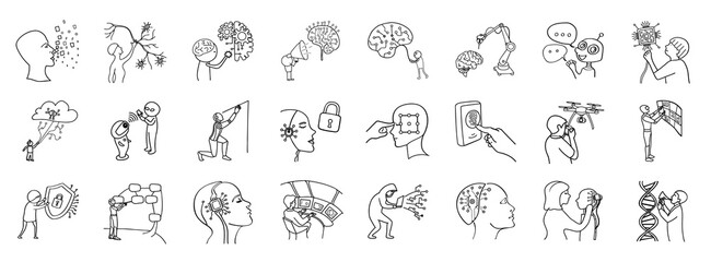 Obraz premium collection of hand drawn icons depicting artificial intelligence concepts