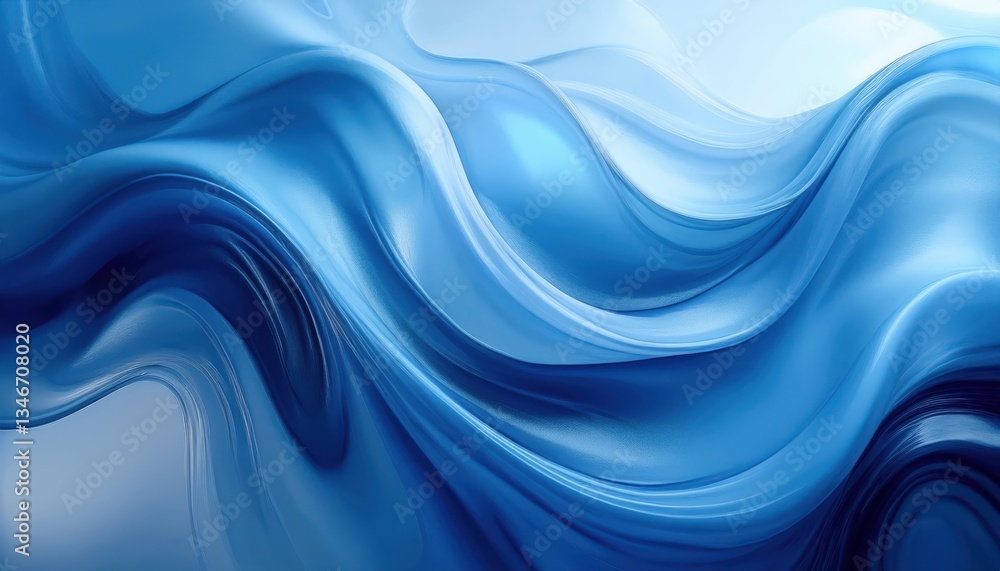 Poster fluid blue abstract wave with glossy texture and smooth gradient, modern digital background for design, branding, or decor

