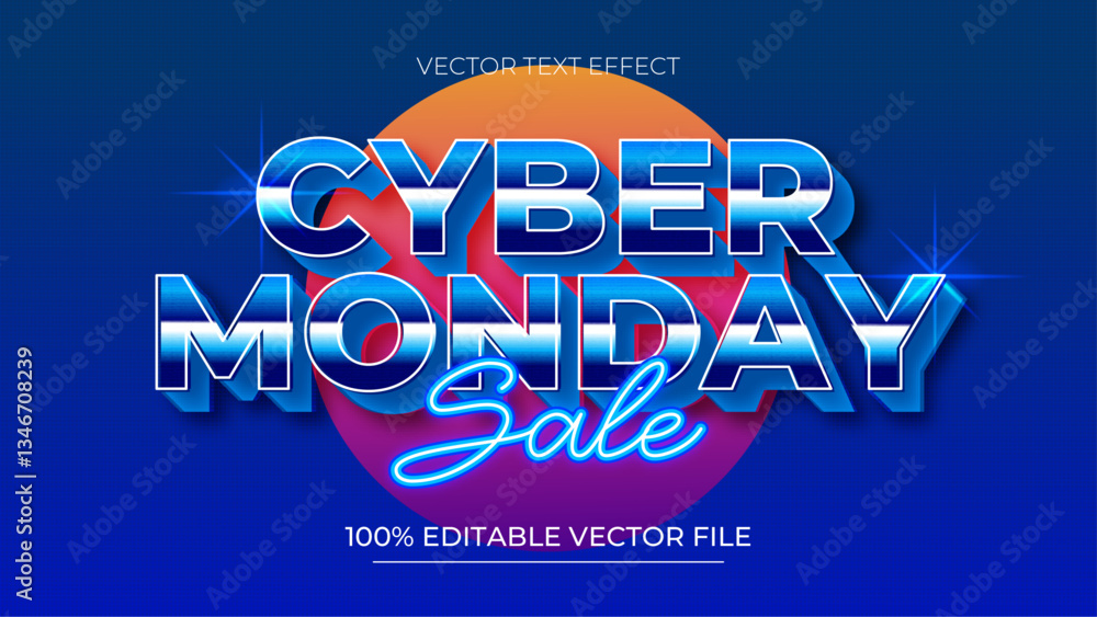 Poster cyber monday editable text effect 3d neon style with futuristic background