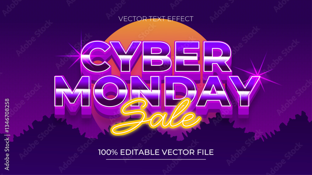 Aufkleber editable text effect in colorful cyber style with futuristic background and glowing neon