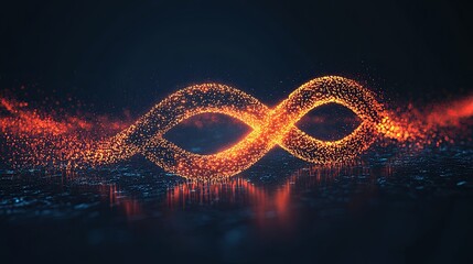 Digital illustration of an infinity symbol composed of small orange dots, representing DevOps and web connectivity.