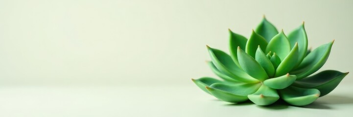 Fototapeta premium Green succulent plant isolated on light-colored background, greenery, succulent