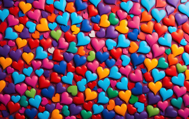 Abstract background multitude colorful hearts scattered across it graffiti wall background