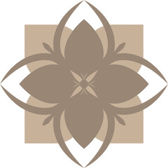Minimalist floral geometric symbol in earth tones.