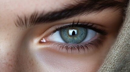 Close-up of a person's eye, featuring a captivating gaze.  Detailed view of the eye's structure,  eyelashes, and skin