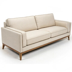 Fototapeta premium Modern Minimalist Beige Sofa with Wooden Frame