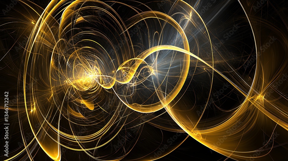 Poster abstract golden swirls on black background glowing particle texture