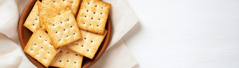 Crispy matzo crackers arranged neatly on wooden platter, evoking sense of warmth and comfort