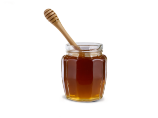 Golden delight, Close-up of homemade honey jar with wooden dipper