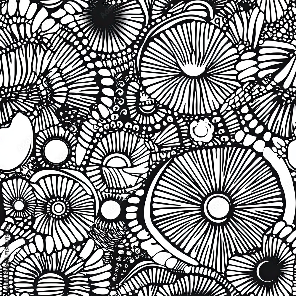 Poster Radiant Spiral and Circular Zentangle Design Seamless Pattern for Textile Web and Print Projects