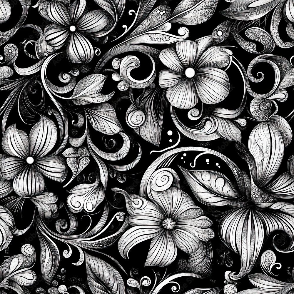 Poster intricate vine and flower zentangle seamless pattern design for textile wallpaper and web