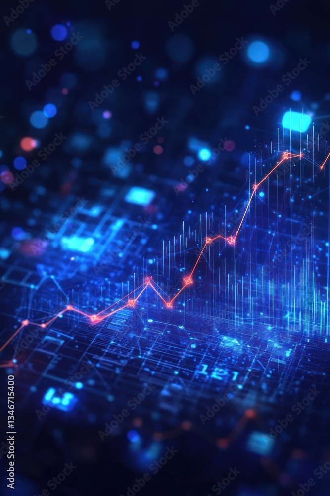 Poster abstract digital data visualization with glowing graphs and circuits