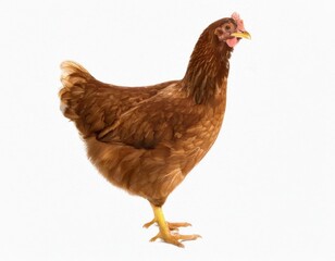 brown chicken hen isolated on transparent white background. cut out