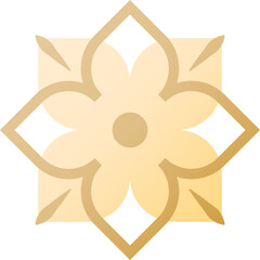 Golden floral with soft symmetrical design isolated on a transparent background.