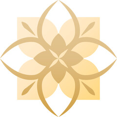 Golden floral with soft symmetrical design isolated on a transparent background.