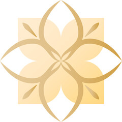 Golden floral with soft symmetrical design isolated on a transparent background.