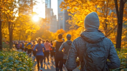 Runners in Central Park at sunrise