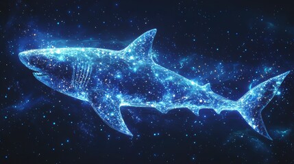 Fototapeta premium Glowing blue shark constellation in space.