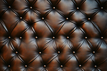 Textured black leather upholstery with tufted design and decorative buttons in modern interior setting