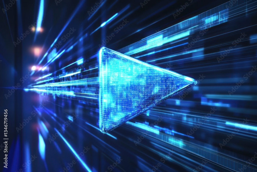 Aufkleber digital blue play button with motion blur in a tech environment