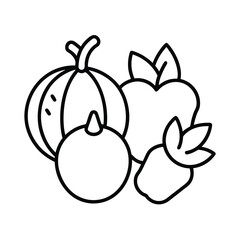 Gourd, berries, fruits, vegetables, healthy, line art, autumn, harvest, drawing, illustration