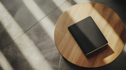 mockup display black book cover on round table