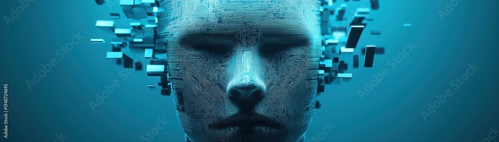 Aufkleber futuristic artificial intelligence concept featuring human-like face with abstract design elements
