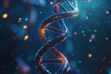 Obraz premium Glowing DNA Helix in a Cosmic Background with Particles