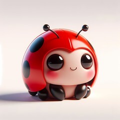 Naklejka premium Cute 3D baby ladybug with shiny red shell and black spots, isolated