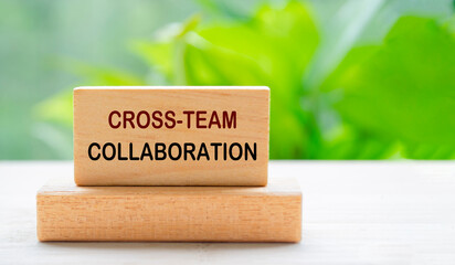 Cross Team Collaboration text on wooden block with blurred nature background. Teamwork and...