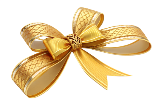 Luxurious Gold Ribbon Bow – Transparent PNG  or isolated on white background Clipart for Gift Wrapping.