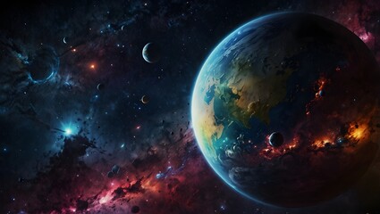 Colorful earth space galaxy cloud nebula. Ai Fantasy Art
