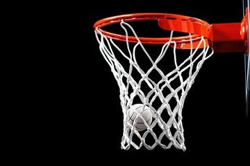 Stylish Editorial Photography of Basketball in Hoop with Black Background Concept