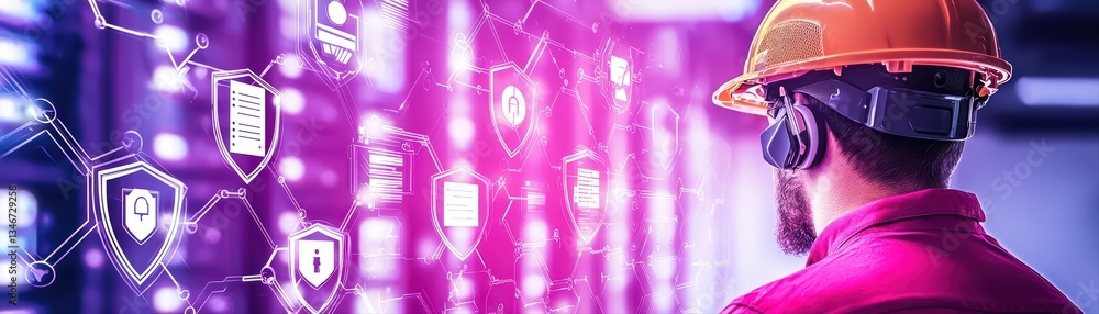 Poster concept of ethical hacking and cybersecurity in modern technology with close-up perspective