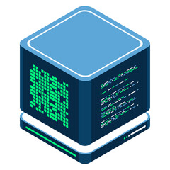 Isometric futuristic server. Isometric database or data center. Abstract blockchain. Computer storage. Cloud storage. Vector illustration