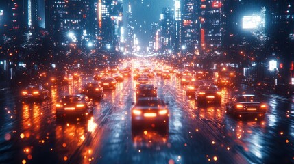 Fototapeta premium Futuristic city street at night