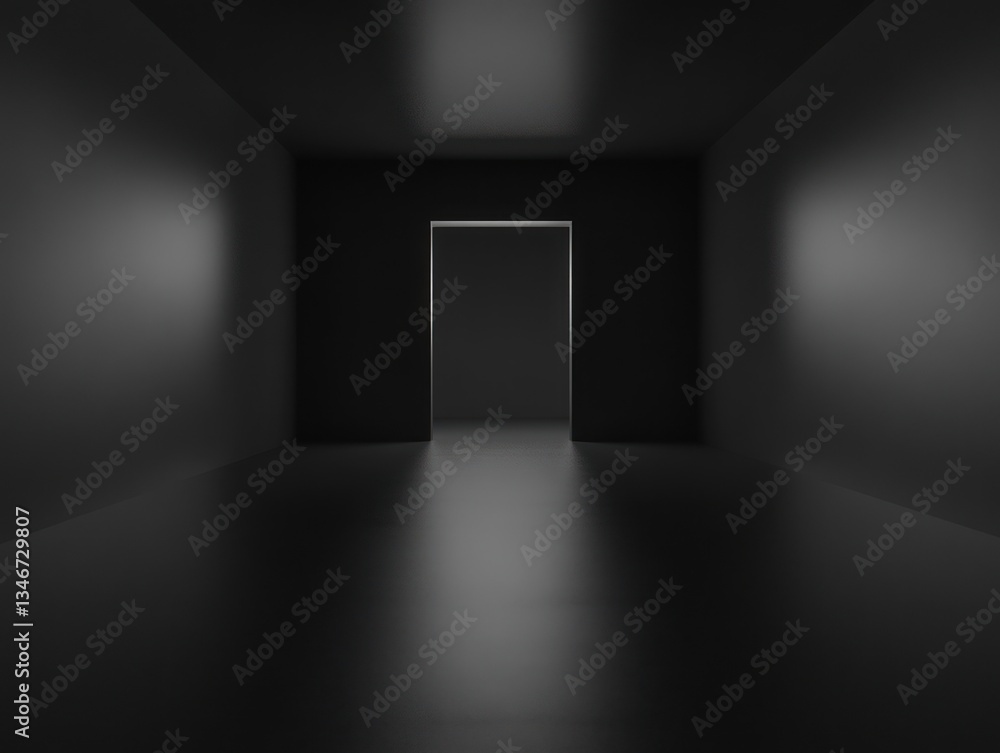 Poster dark room with an illuminated doorway creating depth