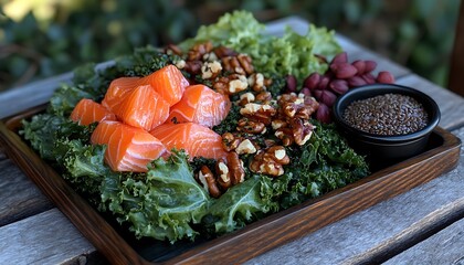 Fresh Salmon & Kale Salad Outdoor Dining.
