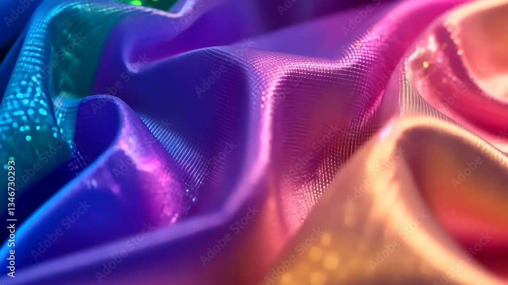 Poster colorful shimmering fabric creates a mesmerizing visual effect with vibrant hues in a close-up view 