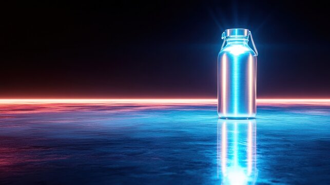 Metallic water bottle, neon light
