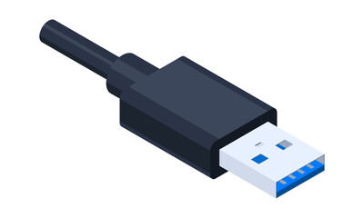 Isometric usb port. USB type A. USB connector. Connector and port. Computer hardware component. Vector illustration