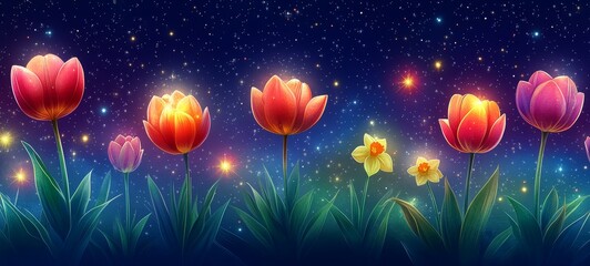 Whimsical Floral Fantasy, Tulips and daffodils