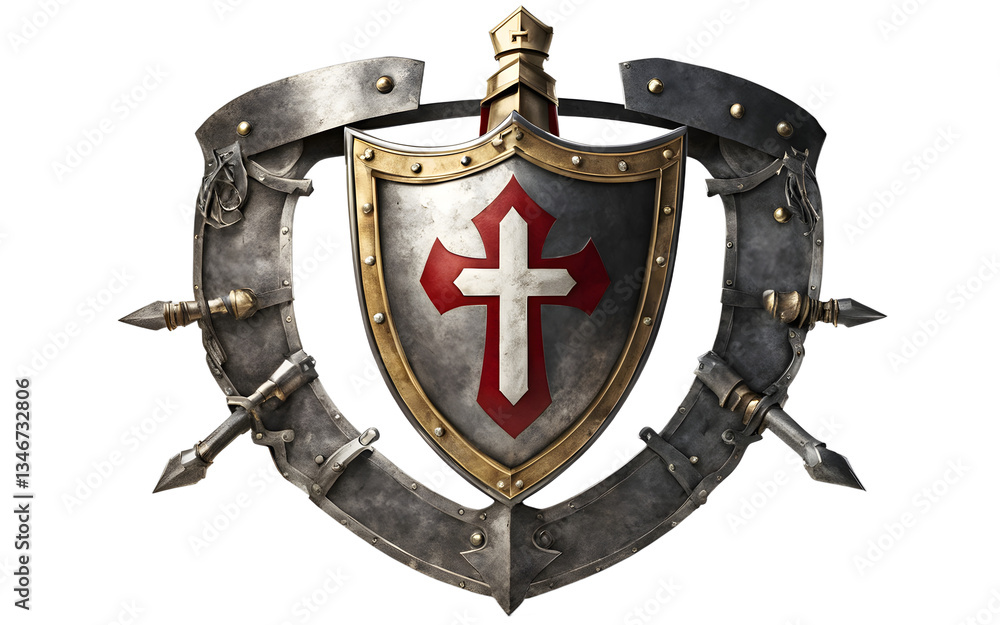 Poster crusader knight emblem isolated on a empty plain background
