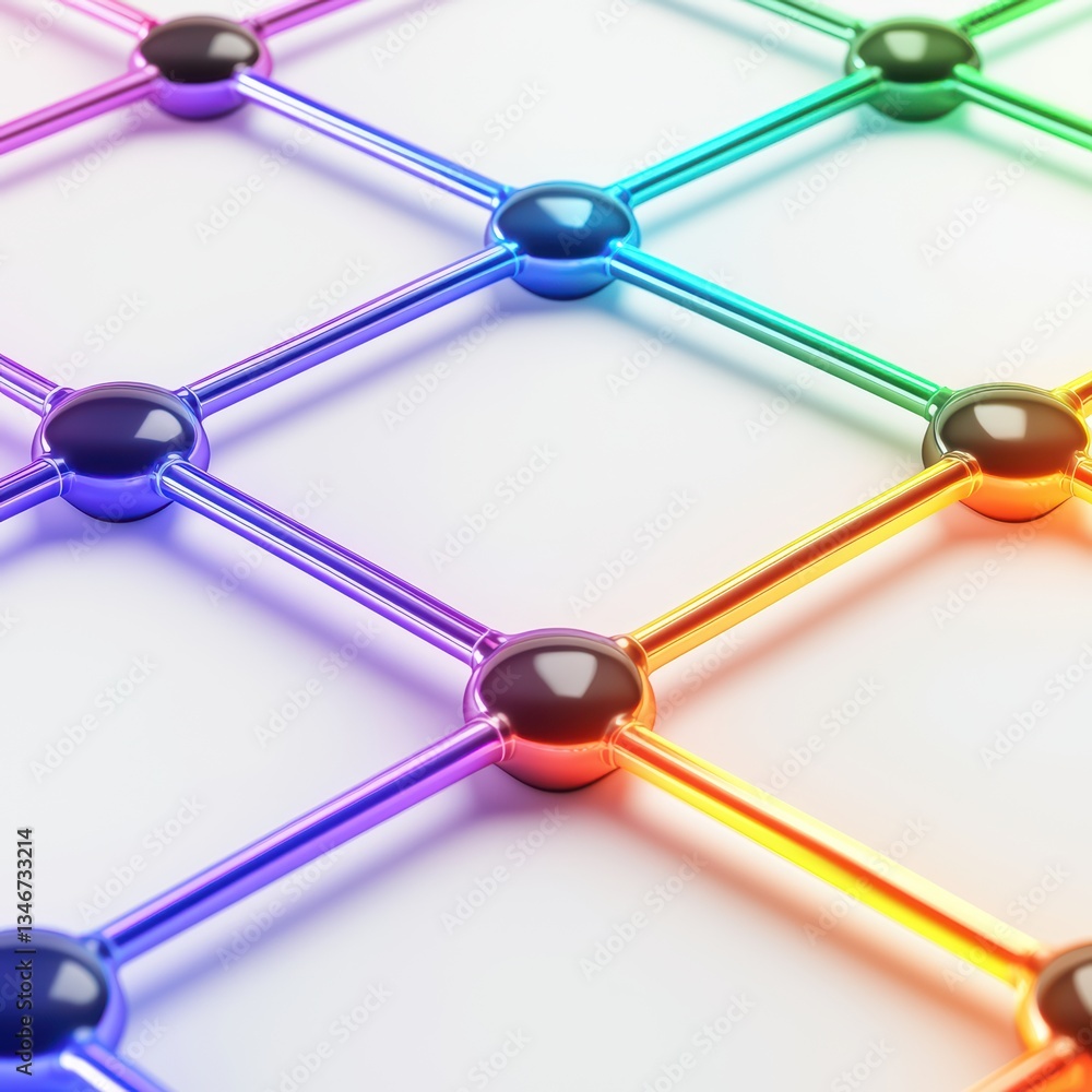 Poster digital connection concept with colorful nodes representing lgbtq network interaction