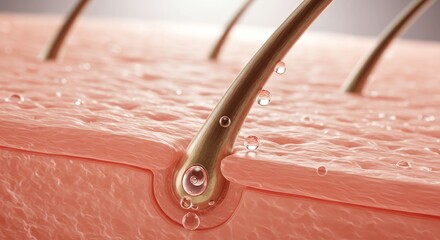 Microscopic Close Up Of Hair Follicles With Water Drops On Skin