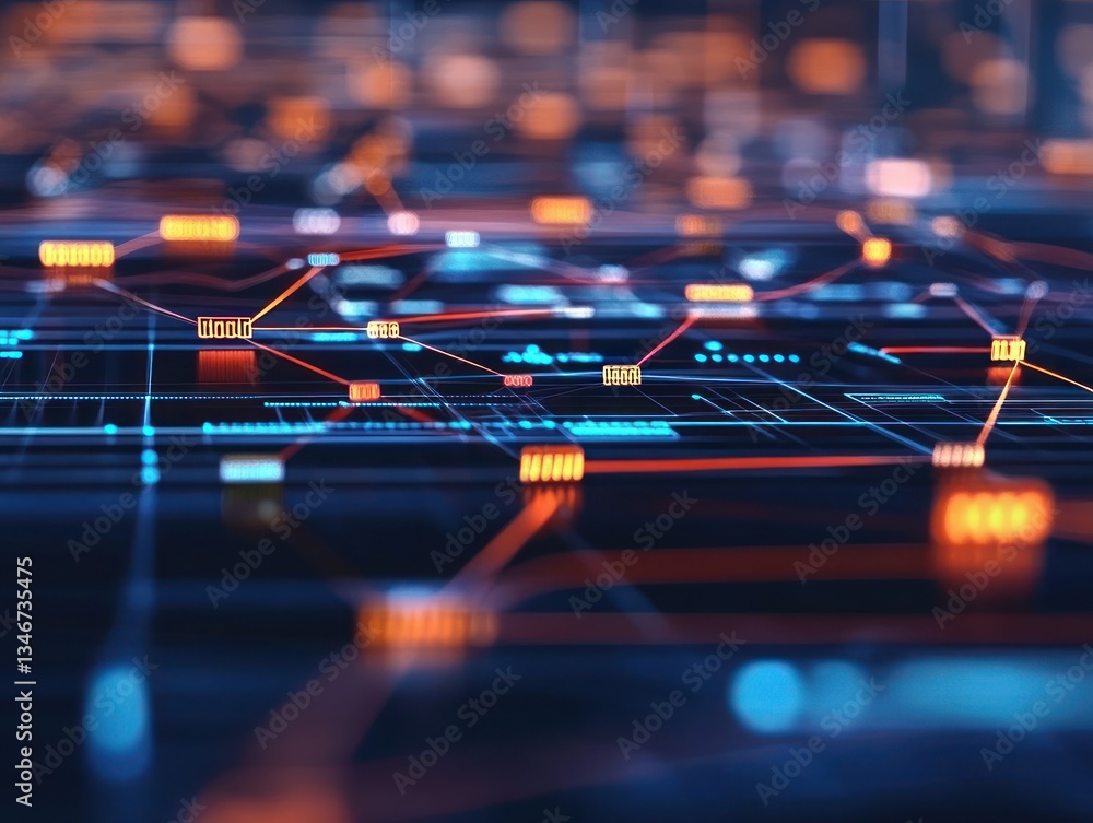 Poster abstract technology background with glowing connections and nodes